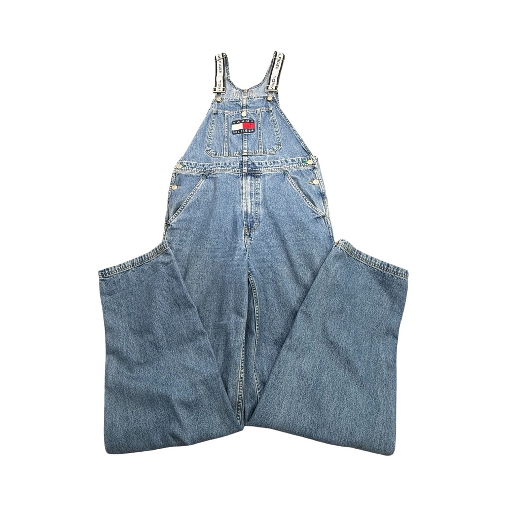 Tommy Hilfiger Overalls Womens S 32x32 Light Wash Denim Wide Leg 90s Urban